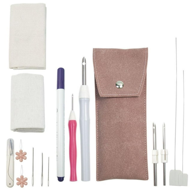 veasfak Embroidery Punch Needle Set Hand Craft 16 Pieces/Set Crafts for Starter Children Gray