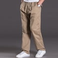 thumbnail image 5 of ADSSDQ Mens Lightweight Pull On Zip Fly Drawstring Cargo Pants Elastic Waist Relaxed Fit 6 Pockets Khaki XL, 5 of 5