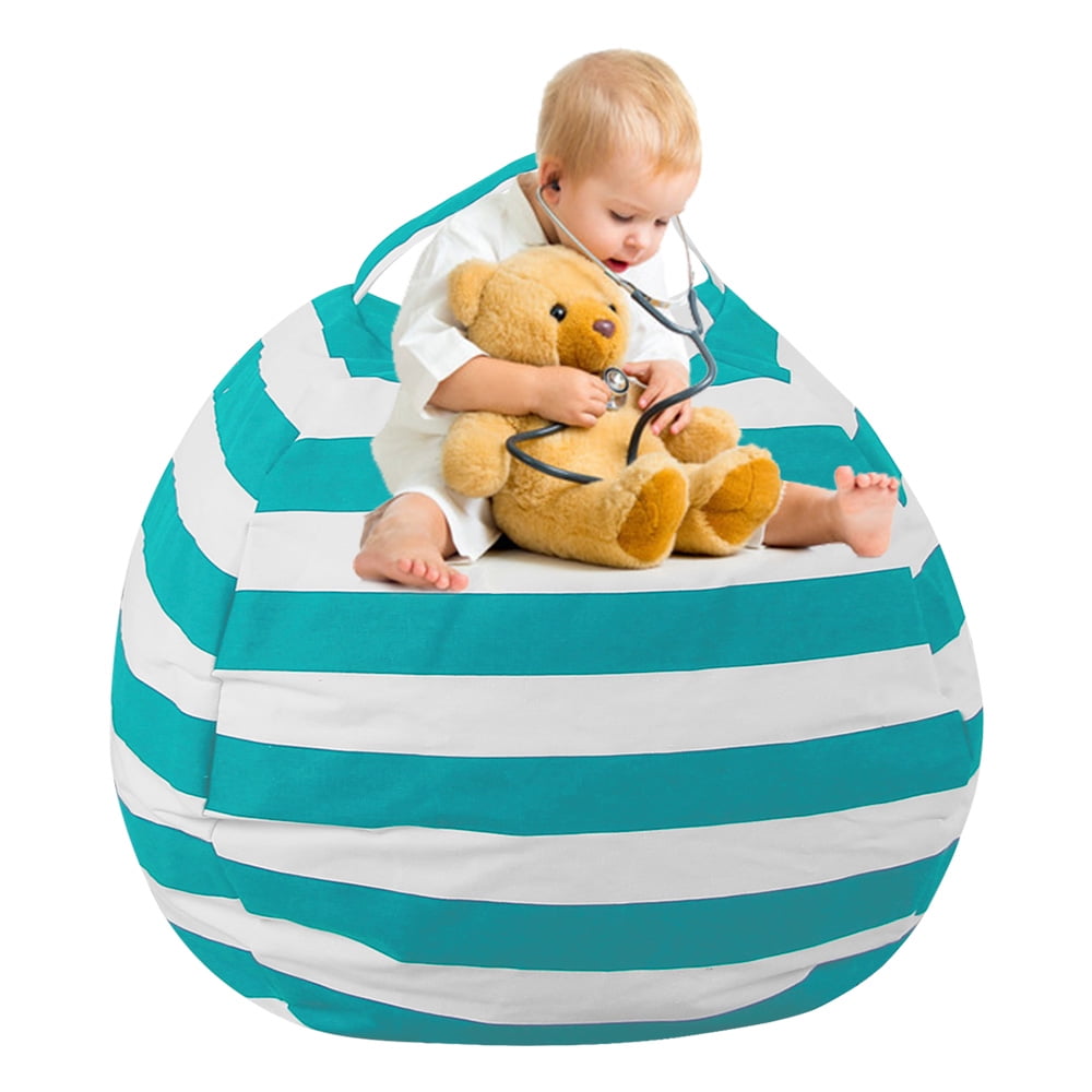 A jintime Toy Storage Kids Stuffed Animal Plush Toy Storage Bean Bag Soft Pouch Stripe Fabric Chair 