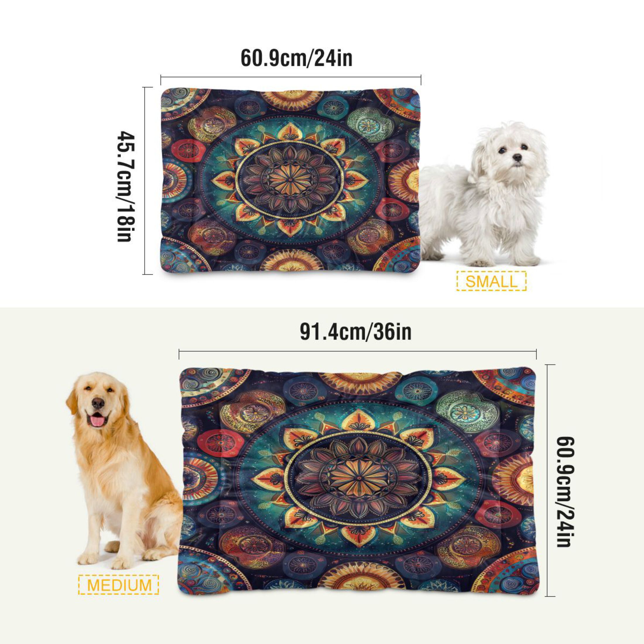 Qxltty Colorful Boho Patterns Ped Pad Wear-resistant and Hard to Bite Through Sleeping Pad for Small Medium Large Dogs Winter Pet Bed 36×24in