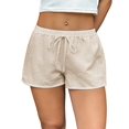 thumbnail image 2 of Women'S Striped Print Drawstring Elastic Waist Shorts Casual Wide Leg Low Rise Summer Boxer Shorts Khaki XL, 2 of 8