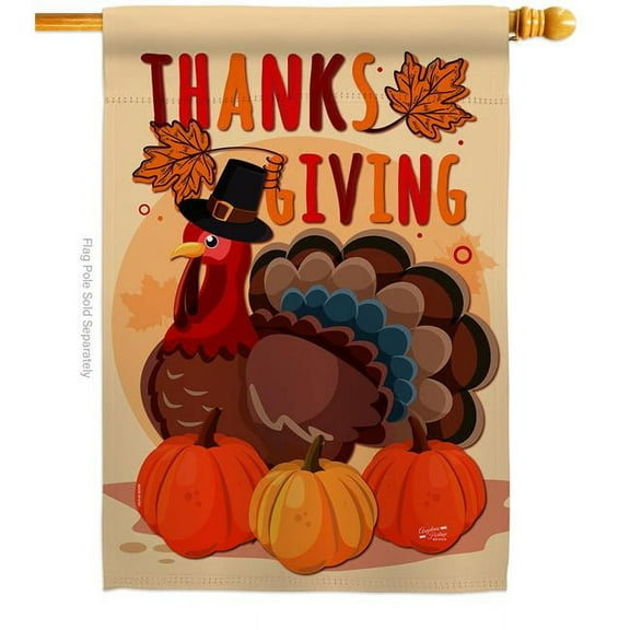 Angeleno Heritage  28 x 40 in. Thanksgiving Turkey House Flag with Fall Double-Sided Decorative Vertical Flags Decoration Banner Garden Yard Gift