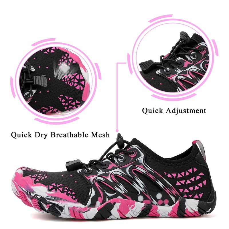 Stepedia Womens Water Shoes Wide Toe Barefoot Beach Shoes for Swim Pool Surfing, Black Rose