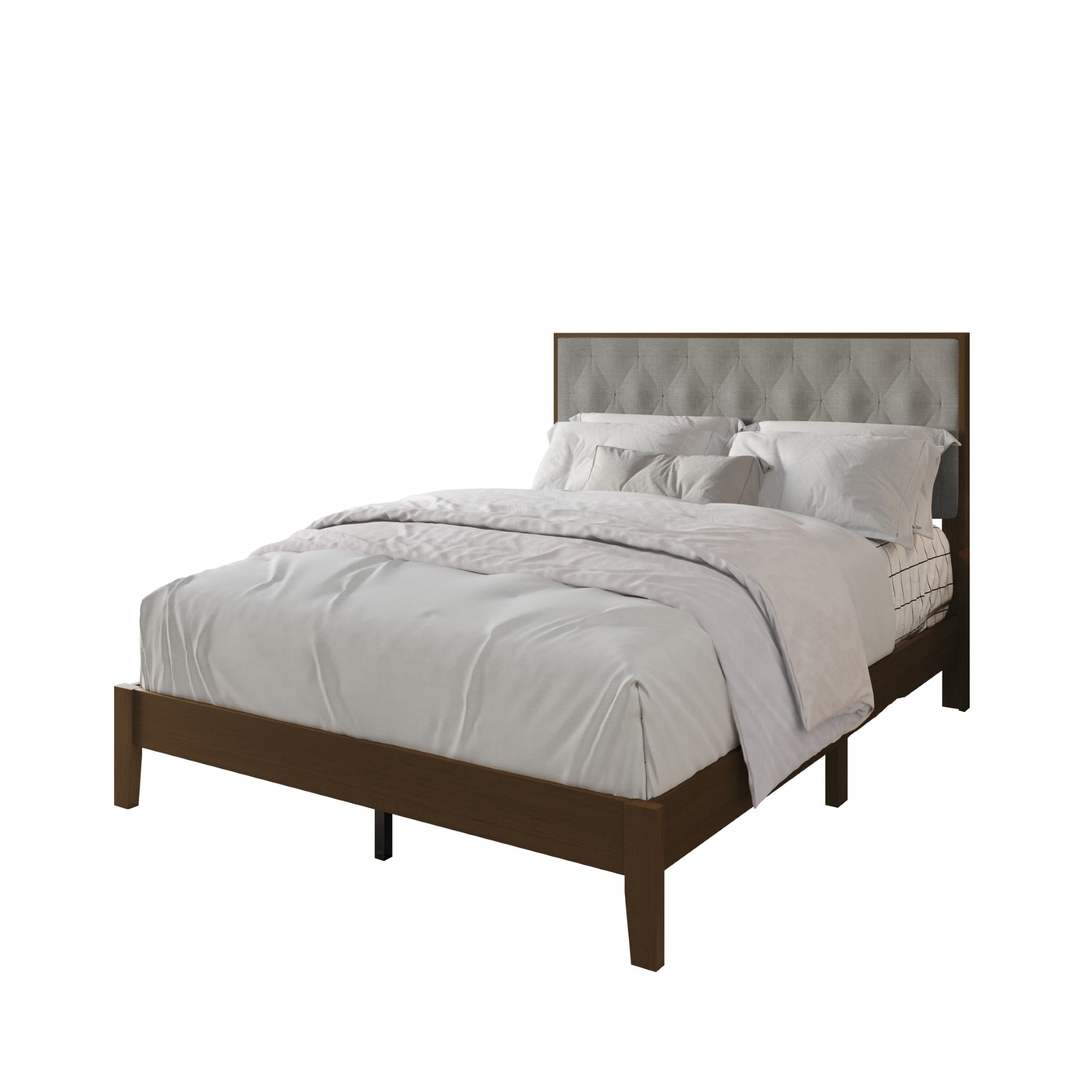 Home Design Kankakee Brown/Dark Gray Twin Solid Wood Panel Bed with Upholstered Foam-Padded Headboard, Adult, Bedroom
