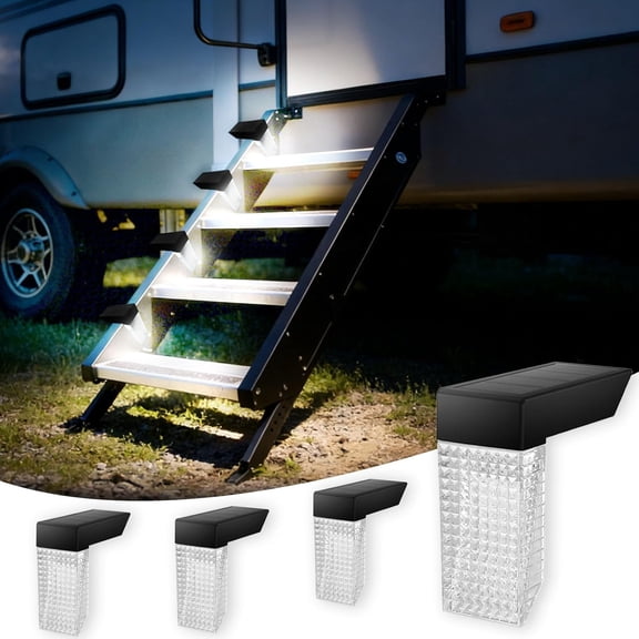 HIBIBUD Solar Powered Rv Step Lights, Wireless No Drill Outdoor Exterior Lights, Adjustable Rechargeable Led Camper Light Auto On/Off Rv Essentials Must Haves Accessories 4 Pack