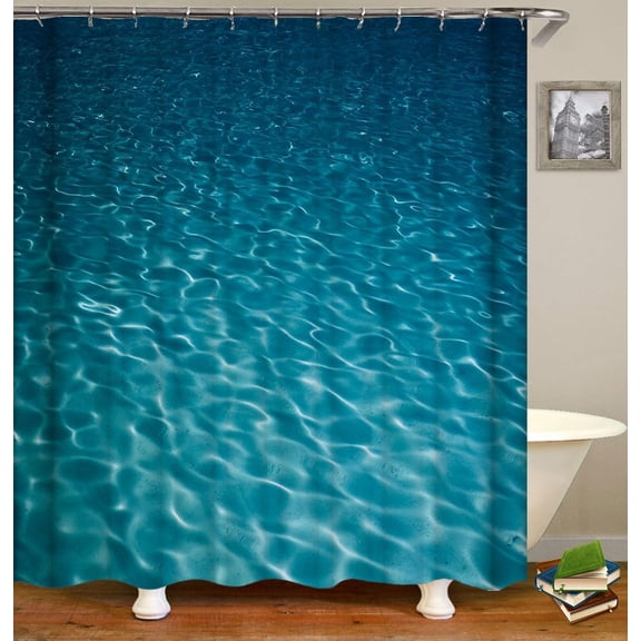 Ocean Decor Shower Curtain Underwater Blue Ocean Waves Blue Ripple Seascape Bright Sunshine Through Deep Blue Sea View Polyester Cloth Print Bathroom Curtains Include Hooks-60"W x 72"L (Pack of 1)