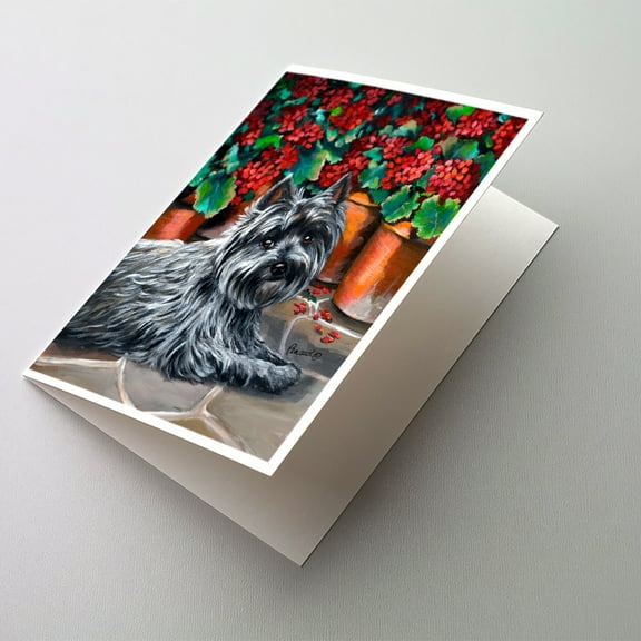 Cairn Terrier Geraniums Greeting Cards and Envelopes Pack of 8