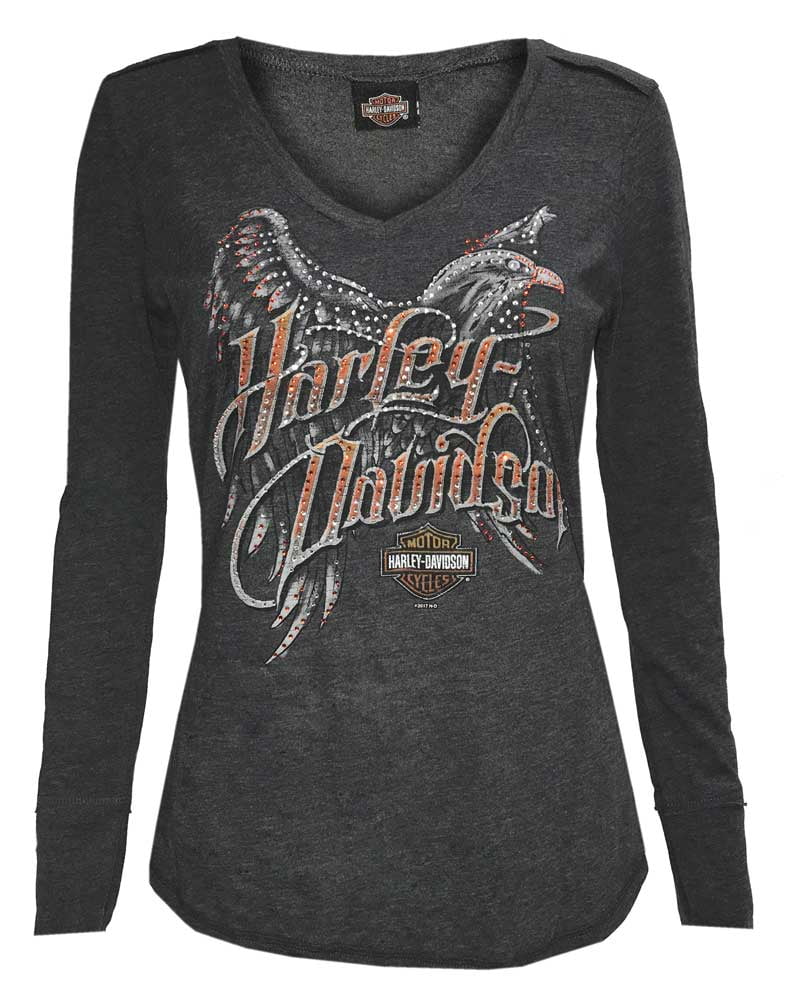 Harley Davidson Women S Burning Fearless V Neck Long Sleeve Shirt 5v37 Hf6j M Harley Davidson Walmart Com