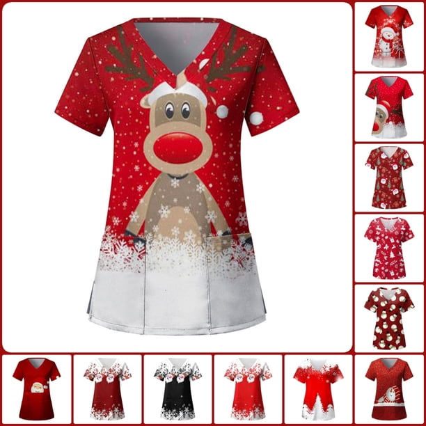 Camisetas navideñas de Acción de Gracias, uniformes, uniformes estampados de manga corta, uniformes médicos para mascotas, camisetas de manga corta para mujer, uniforme de trabajo