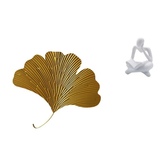 Escultura de arte de pared de hojas de ginkgo, decoración colgante, esculturas de pared de hojas, esculturas de pared de hierro forjado, figura de lec