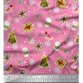 thumbnail image 1 of Soimoi Pink Rayon Fabric Coffee Cup,Gift Box & Tree Christmas Print Fabric by the Yard 56 Inch Wide, 1 of 1