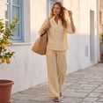 thumbnail image 7 of Cotton Linen Sets for Women 2 Piece Batwing Sleeve V Neck Button Shirts and Wide Leg Pants Set Summer Casual Outfit, 7 of 7
