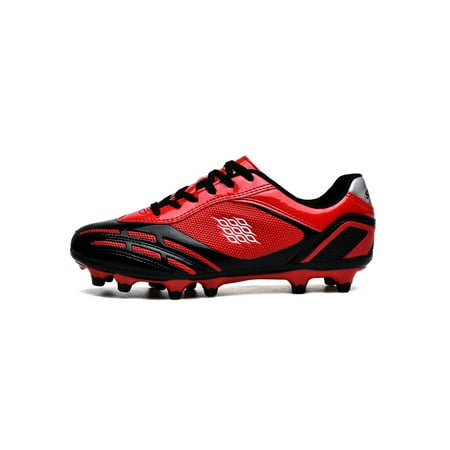 

Gomelly Mens Womens Soccer Cleats Lace Up Football Shoes Comfort Sneakers Non Slip Athletic Shoe Girls Boys Black Red Long Cleats Style B 10