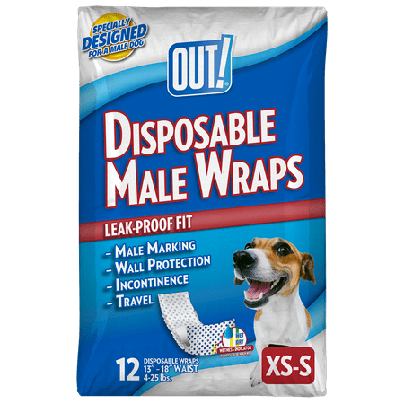 OUT! Pet Care Disposable Male Dog Diapers | Absorbent Male Wraps with Leak Proof Fit | XS/Small, 12 (Best Male Dog Diapers)