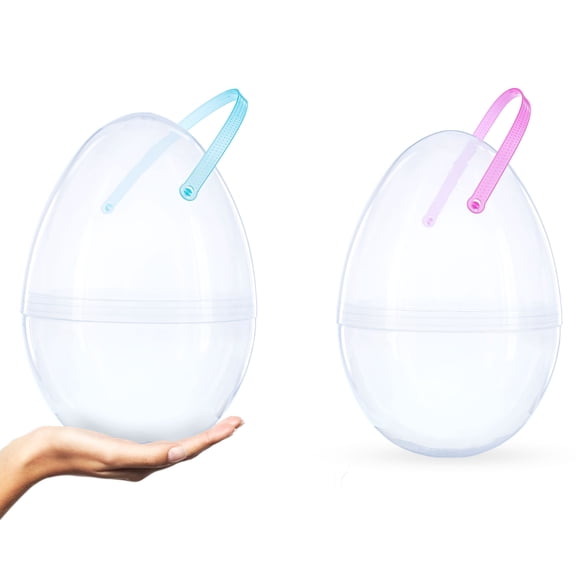 Set of 2 Transparent Jumbo Plastic Easter Eggs with Handles Large Size 10 Inches