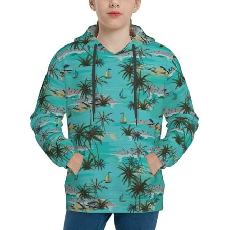 Xecao Hawaii Palms Print Youth Hoodie Sweatshirt Boys Hoodies Essentials Hoodie-Medium