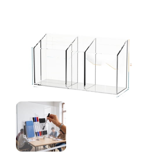 Bisitoy Magnetic Marker Holder 3 Compartment Acrylic Pen Organizer, Strong Magnet Whiteboard Storage Caddy for Office, Teachers, Whiteboard Accessories
