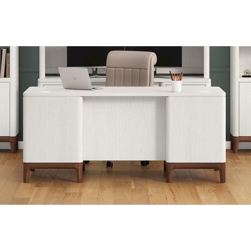 Contemporary Laminate Wood Double Pedestal Executive Desk Fully Assembled White