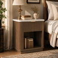 thumbnail image 2 of UHOMEPRO Modern Nightstand with Faux Marble-Look Top, Walnut Bedside Table with with Storage Drawer and Open Shelf, Wooden Bedside Storage Cabinet Unit for Bedroom, Guest Room, Dorm, 2 of 7