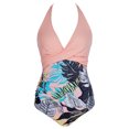 thumbnail image 6 of Women's One Piece Bikini Swimsuit Print Patchwork Backless Halter Tie with Removable Bra Pads No Underwire for Beach Vacation,Pink,XL, 6 of 8
