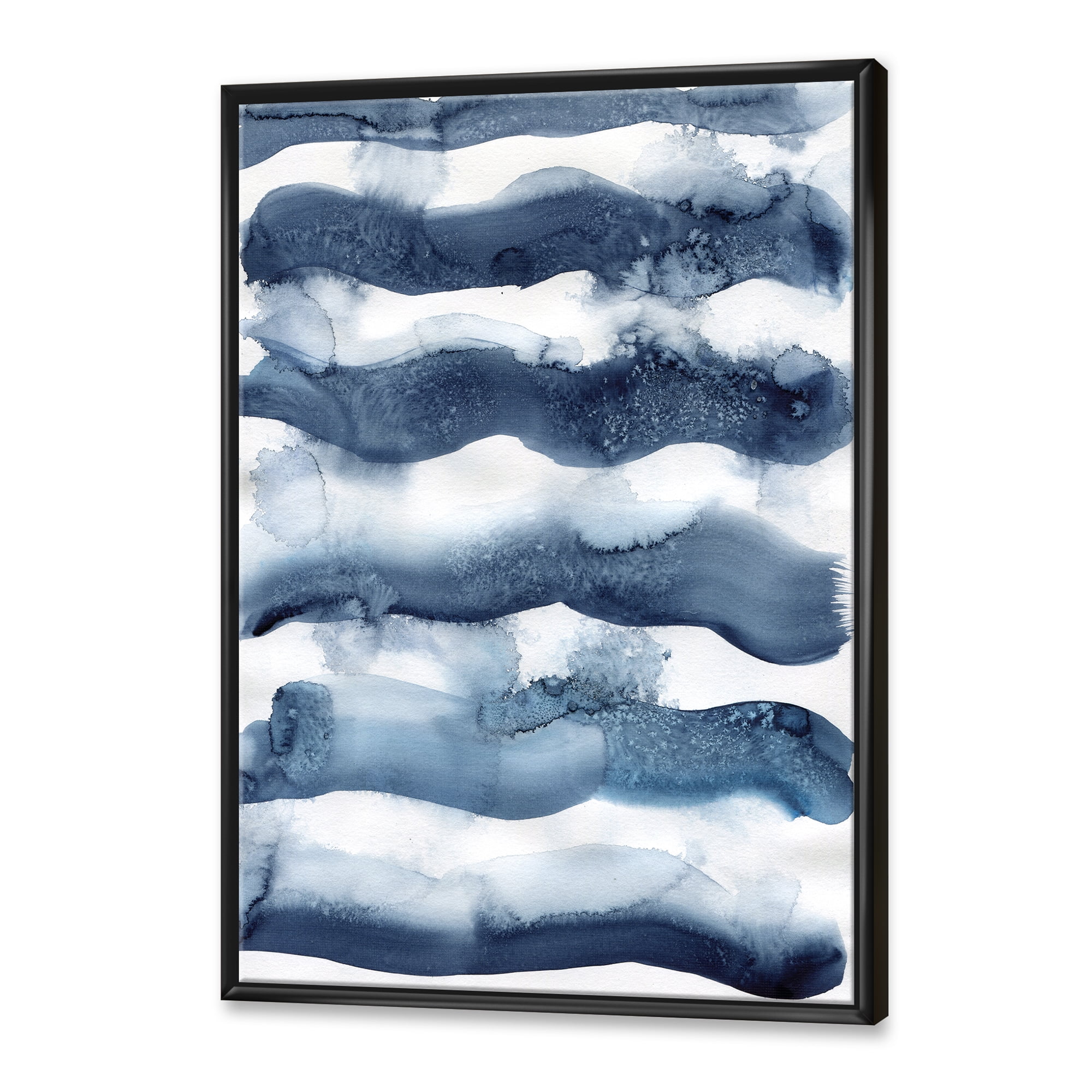 Abstract Blue Classic Waves 24 in x 32 in Framed Painting Canvas Art Print, by Designart