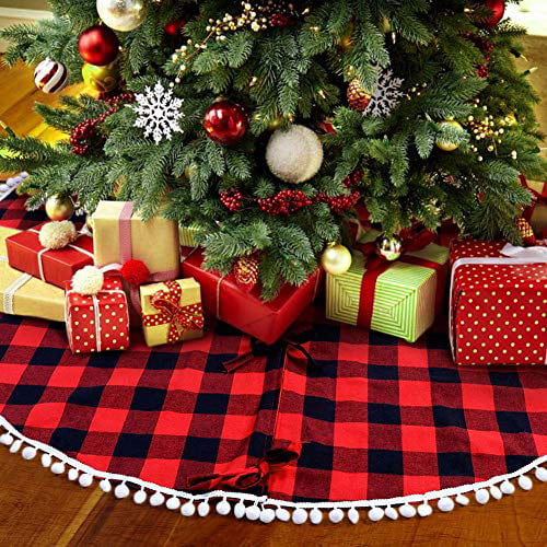 Deer Plush Xmas Tree Skirt with Tassels Christmas Holiday Decoration My Daily Santa Snowman Christmas Tree Skirt 36 inch