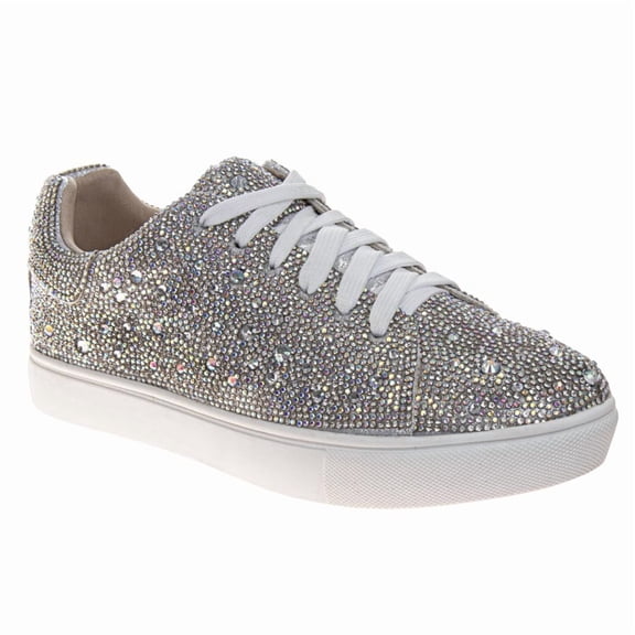 Badgley Mischka Girls Glitzy Sneakers. (Little Kids Big Kids), Silver, Size: 1