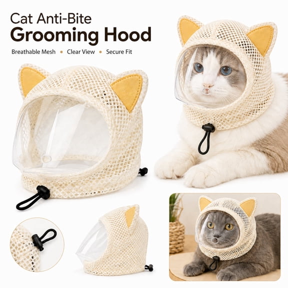 Cat Muzzle Mesh Breathable Cat Anti‑Bite Hood, Anti‑Scratch Protective Helmet for Grooming Nail Trimming Vet Visits, Adjustable Cat Face Cover,3 Color, 2 Size