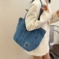 thumbnail image 4 of Large Capacity Fashionable Denim Shoulder Bag with Exterior Pockets and Interior Slip Pocket, 4 of 6