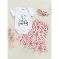 thumbnail image 2 of Faithtur Baby Girls Easter Outfit Sets Short Sleeve Letter Print Romper + Rabbit Egg Print Flared Pants + Headband, 2 of 8