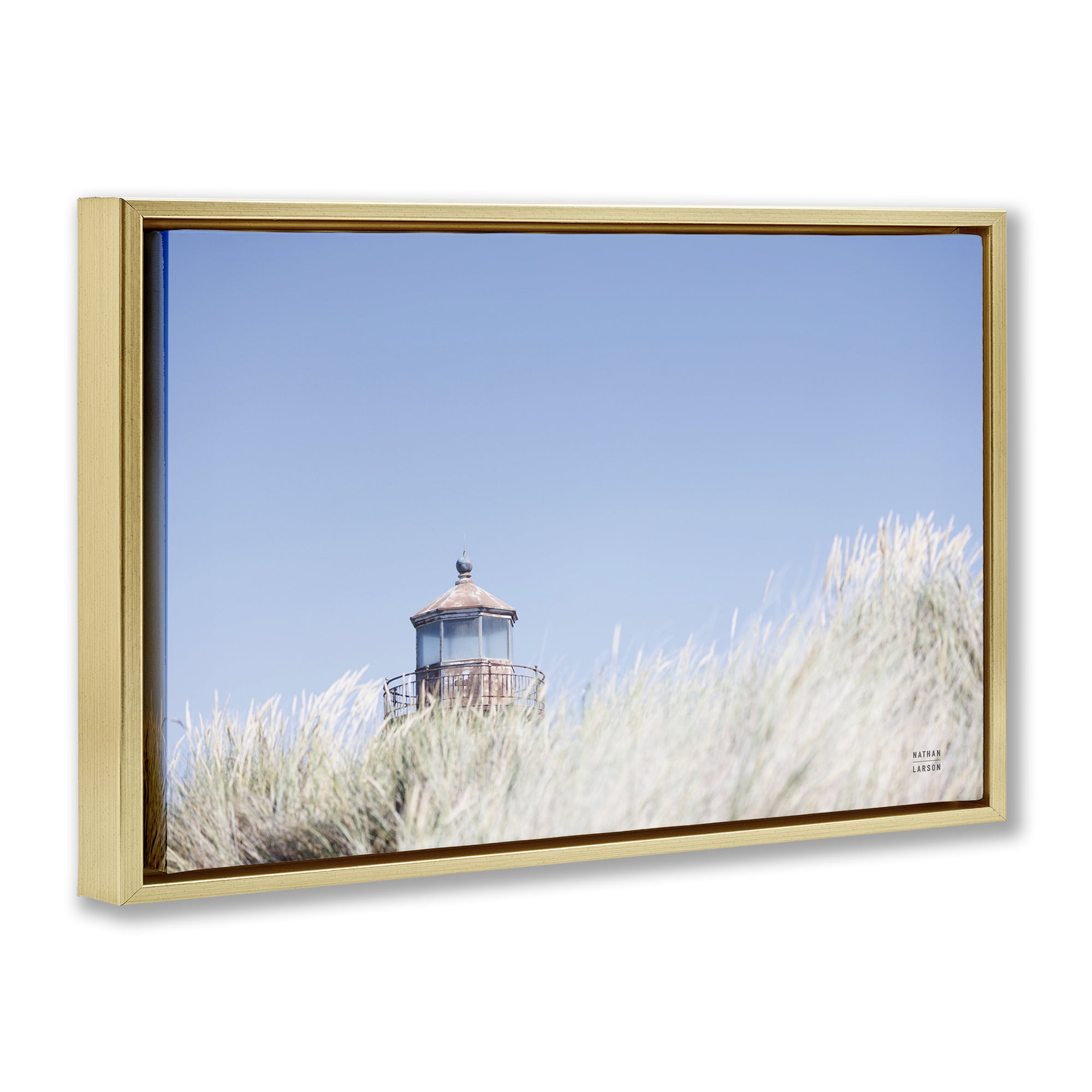 Stupell Industries Peering Over Lighthouse Landscape Photography Gold Floater Framed Canvas Art Print Wall Art, 31 x 21