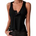 thumbnail image 1 of Camiseta sin mangas con botones a presión para mujer, camiseta cómoda con botones a la moda para deportes, color negro, 3XL, 1 of 5