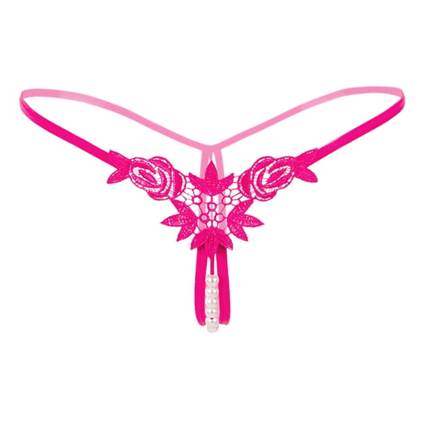 Gibobby Tangas de mujer sexy Bragas sexis de malla con borlas y para mujer, bragas caladas, bragas con cordones de ganchillo, tangas, lencería de G, ropa interior(Rosa caliente,G)