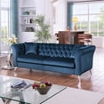 thumbnail image 2 of Teal Blue Velvet Chesterfield Sofa 3 Seater Tufted Couch with Scroll Arm and Scroll Back for Living Room, 2 of 11