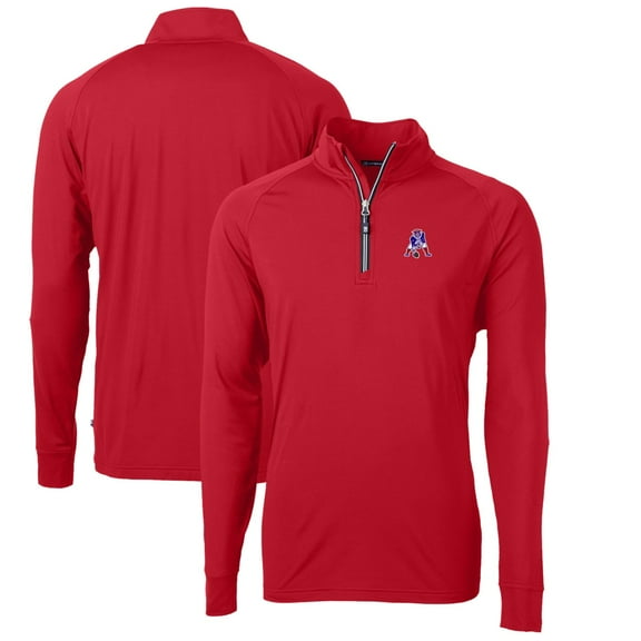 Men's Cutter & Buck Red New England Patriots Adapt Eco Knit Stretch Recycled Quarter-Zip Throwback Pullover Top