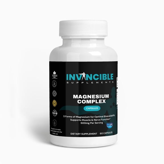 Invincible Supplements Magnesium Complex 500mg with Aquamin Marine-Sourced Magnesium, Glycinate, Citrate, Malate & Oxide, 60 Capsules