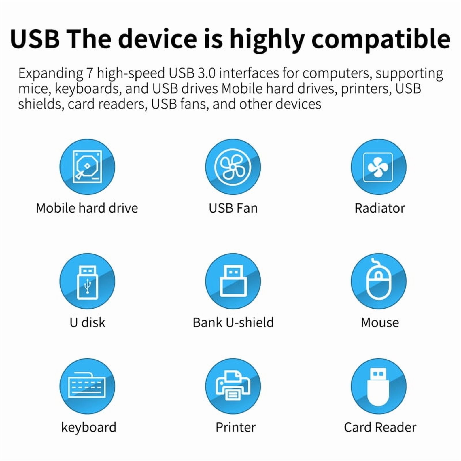 7-Port USB Hub Aluminum USB 3.0 Hub Data Transfer with Individual Switches, RGB Gaming USB Hub, External Expansion Data Hub for PC Laptop Desktop Computer
