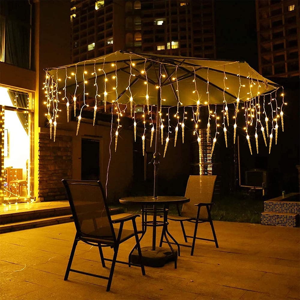 DONGPAI Christmas Icicle Lights, 11.5Ft 96 LED 8 Modes Icicle String Lights with 16 Drops Window Curtain Fairy Lights Outdoor Indoor for Christmas Wedding Holiday Decor