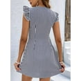 thumbnail image 5 of Women'S Striped Summer Dresses V Neck Casual Mini Dress Flutter Sleeve Ruffle Button Sundresses Dark Blue S, 5 of 8