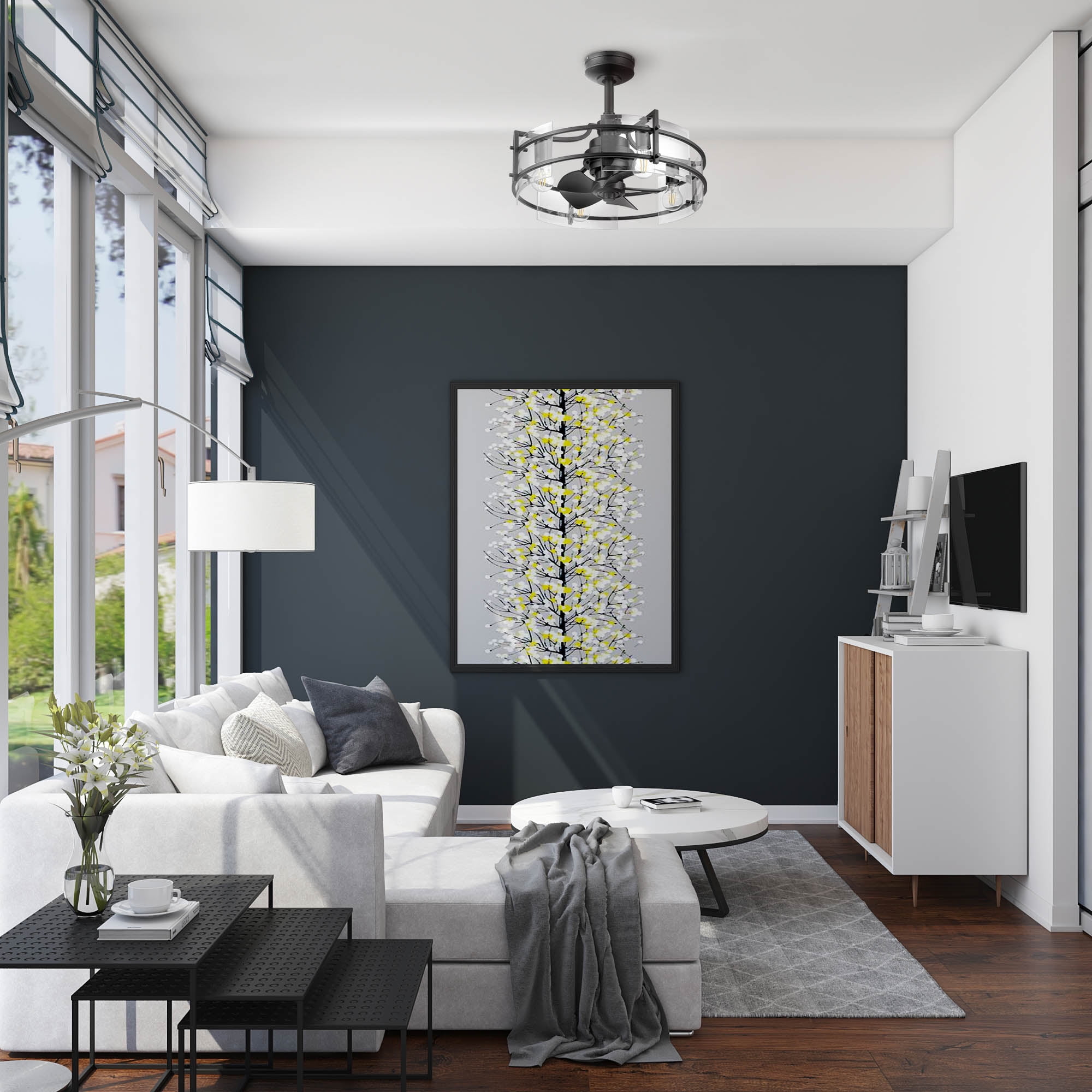 Honeywell Padfield Fandelier 22" Black Contemporary Indoor Ceiling Fan with Lights and Remote Control, Reversible Motor