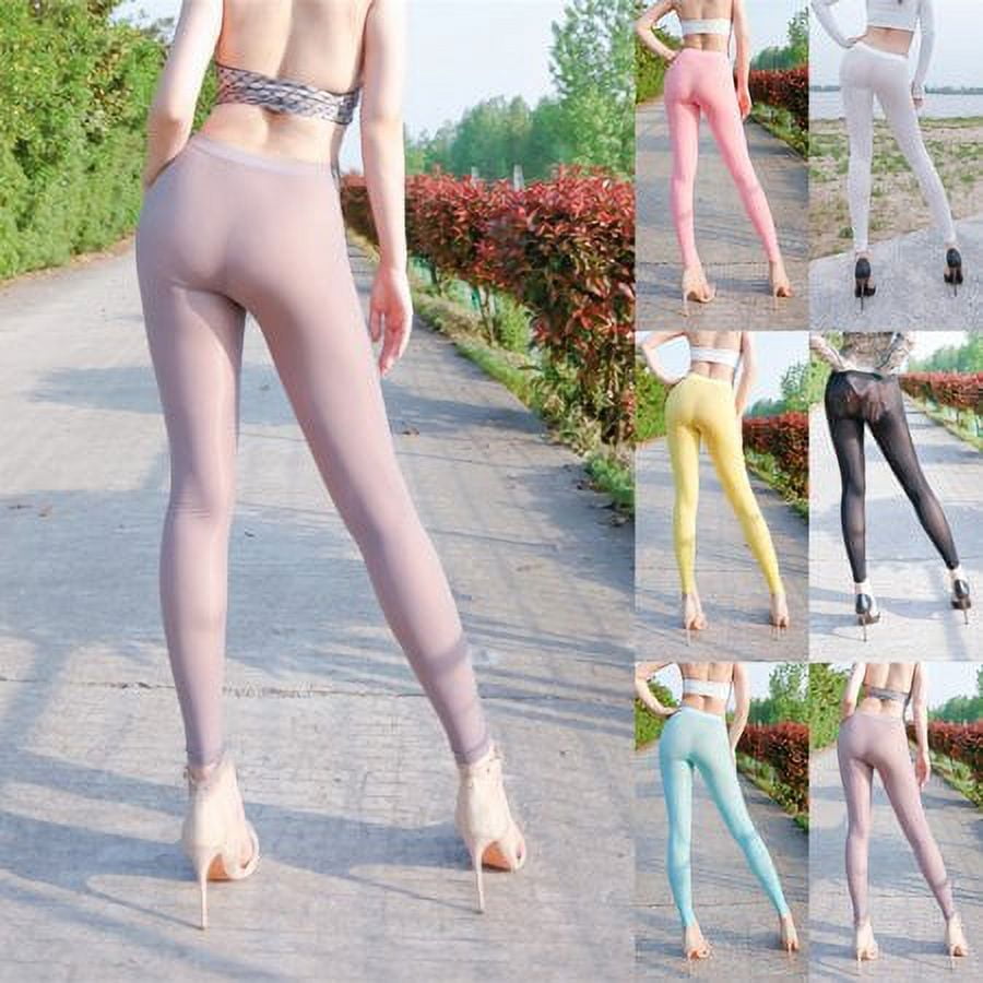 Womens Silky See-Through Leggings High Elastic Sheer Skinny Trousers