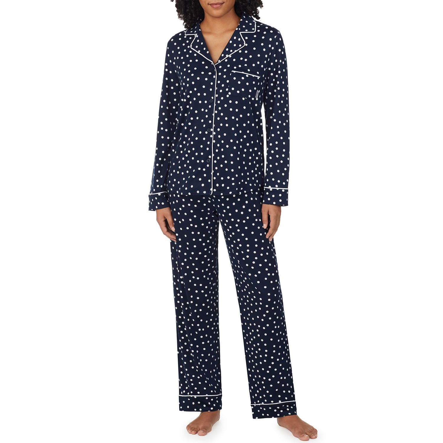 DKNY Women's Notch Collar 2Piece Long Sleeve & Pant Pajama Set (Navy