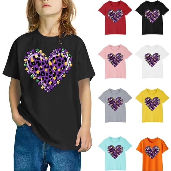 QNANSPI T-Shirts for Girls, Girls Short Sleeve Tops, QNANSPI Boys And Girls 3-10 Years Festival Celebration Print Casual Short Sleeve Top