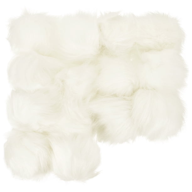 Pompones de piel sintética Uxcell para sombreros, bolas de piel suave y esponjosa con bucle elástico, paquete de 14 en blanco