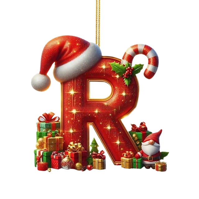 SLYNSHome Lettres de Noël Étiquettes Ornement, Lettres Alphabétiques Personnalisées Rouges pour Bricolage Décorations Initiales Monogramme Suspendu - R
