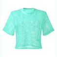 thumbnail image 2 of CUZIBR Womens Stylish Casual Shirts Hollow Out Cover Up Short Sleeve Round Neck Fashion Mesh Smock Solid Color Crop Tops T Shirt Streetwear,Blue,XL, 2 of 5