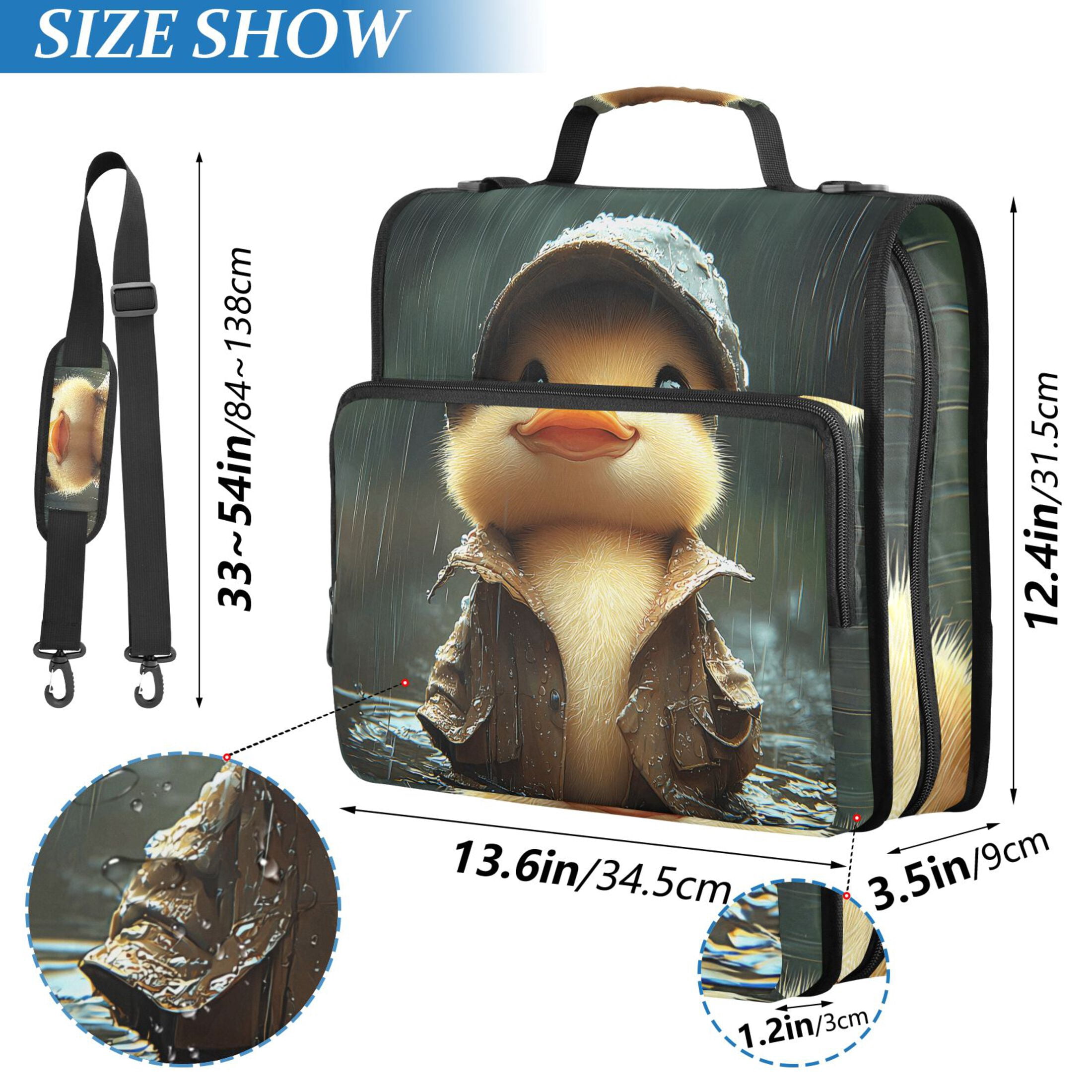 3 Ring Zipper Binder with Shoulder Strap Waterproof Trapper Keeper 2 Inch D-Ring 500 Sheets Capacity Duck with Raincoat and Cap