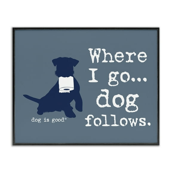 Stupell Industries Where I Go Dog Follows Animals Painting Black Framed Art Print Wall Art, 14 x 11
