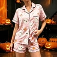 thumbnail image 2 of CHENge Halloween Pajamas for Women Silk High-Waisted Stretch Witch Hat Print Silk Pj Shorts Set Silky Sleepwear Pjs Sets Nightwear Loungewear, 2 of 4