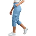 thumbnail image 2 of Lumtrix Cargo Capris For Women With Pockets Summer Casual Loose Capri Pants Plus Size High Waisted Work Button Down Cropped Pant Light Blue 2XL, 2 of 7